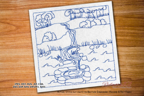 Review: Beautiul Waterfall in Forest Redwork for Holiday Gifts